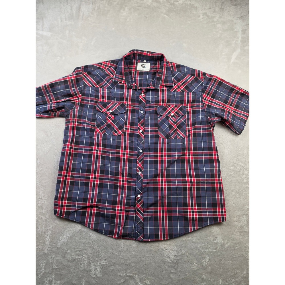 Coevals Club Western Shirt Mens 3XL Red Plaid Short Sleeve Pearl Snap Pocket